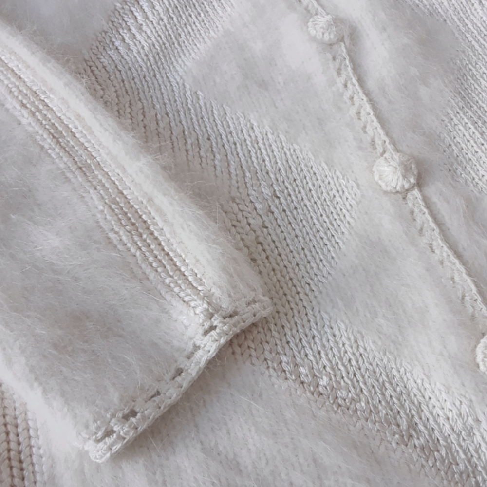 SOLD. Jacques Daniel. Angora Wool-Blend Knit Cardigan. Off-White. Small - Picture 13 of 16
